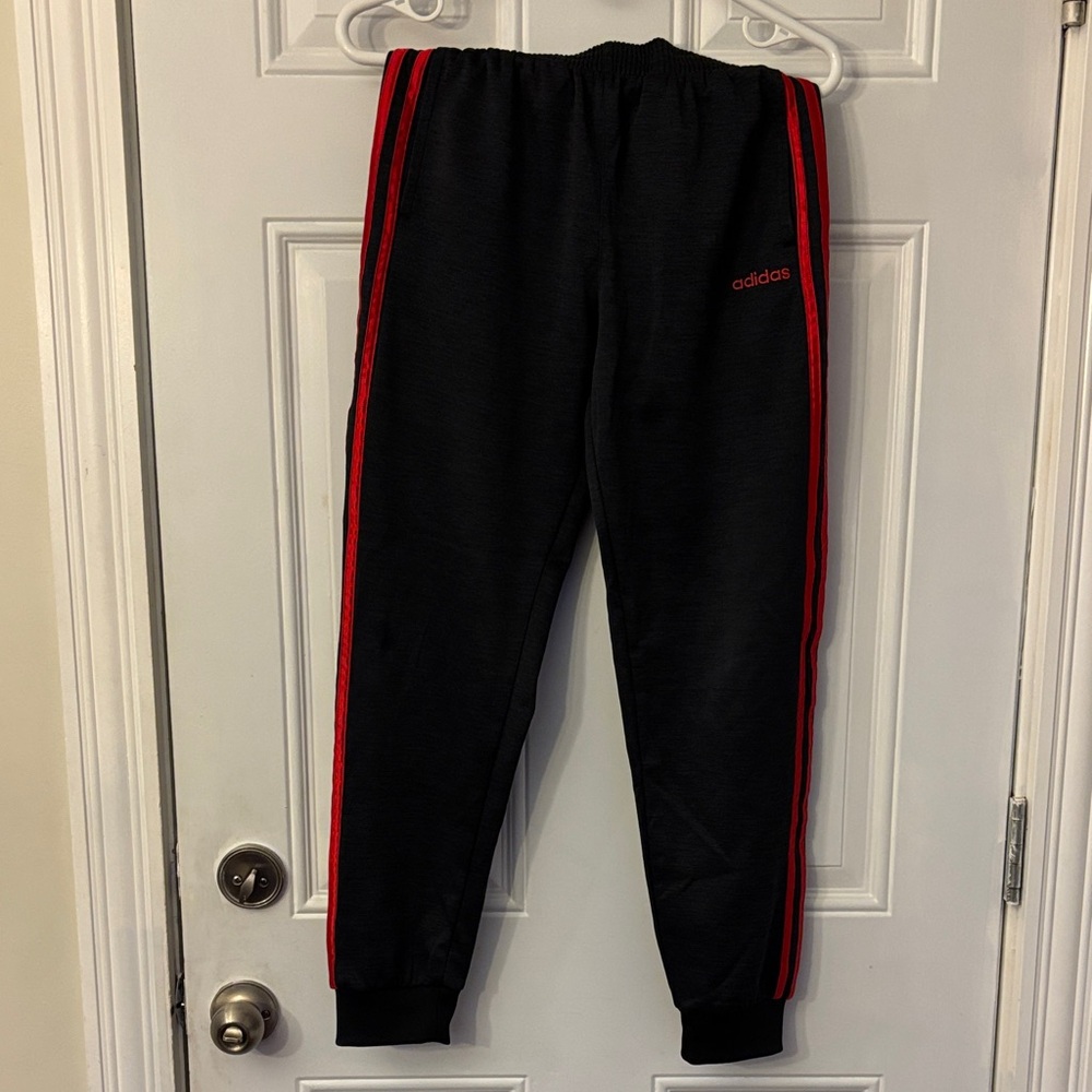 Adidas Kids Black Joggers with Bold Red Accents